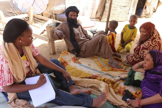 Photo of a household survey conducted with Malian refugees in Burkina Faso this March